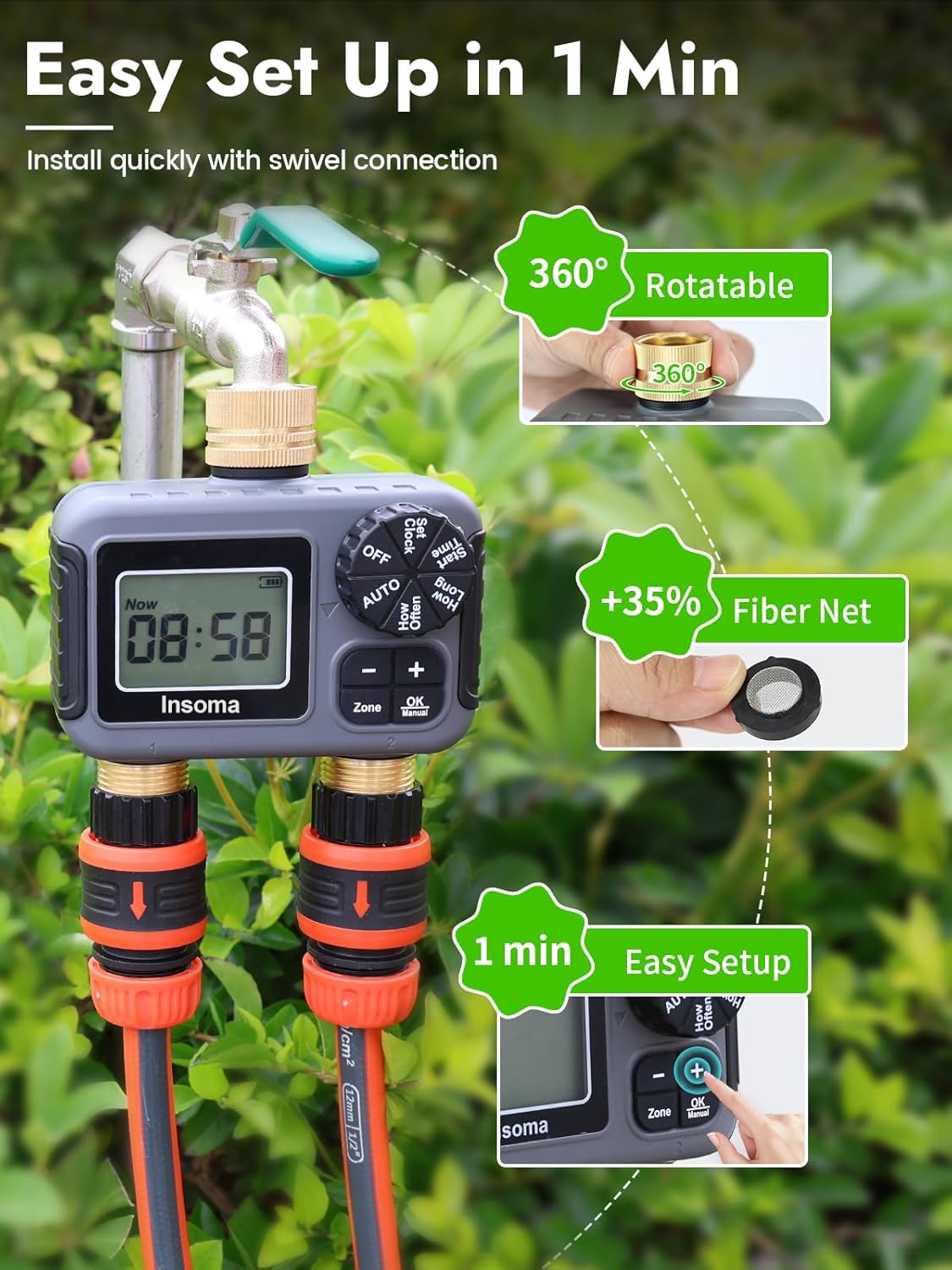 Insoma sistem penyiraman iriga - Timer Dual Outlet ulasan dan harga